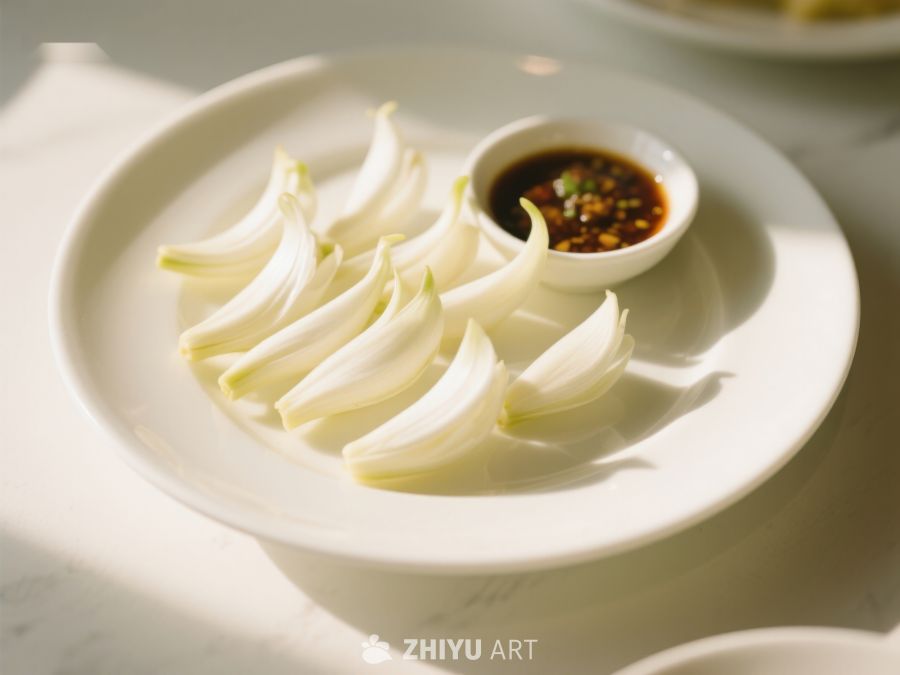 新鲜葱段配蘸料，简约美食呈现 410