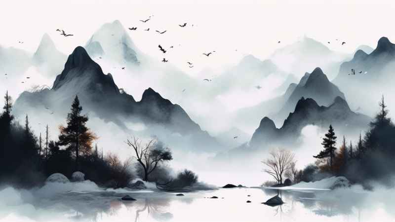 国风水彩画山水风景插画 28