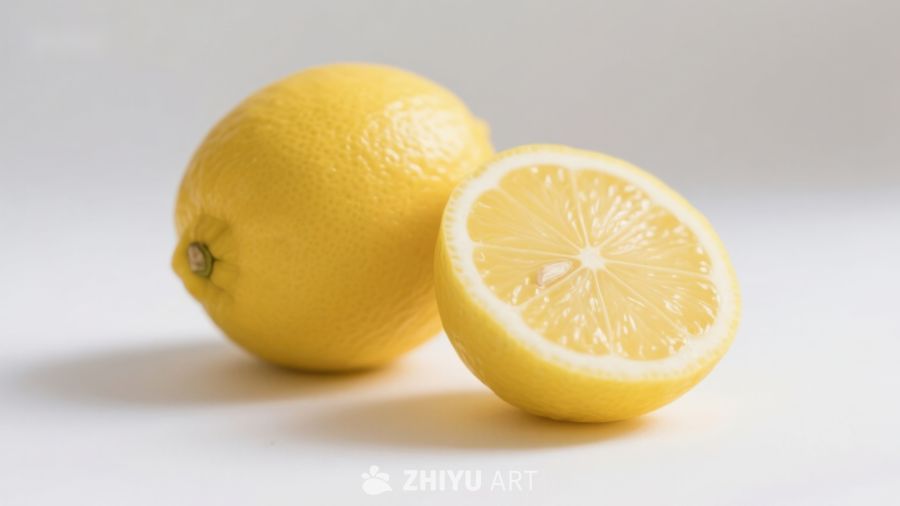 新鲜柠檬，一整一剖展示