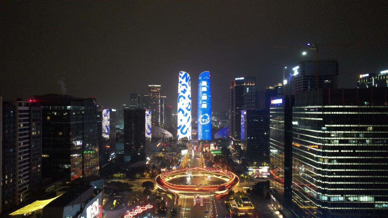  成都金融中心双子塔地标建筑航拍