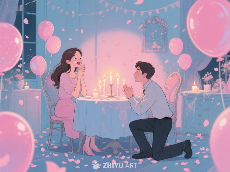 浪漫求婚场景，情侣共度温馨时刻 417