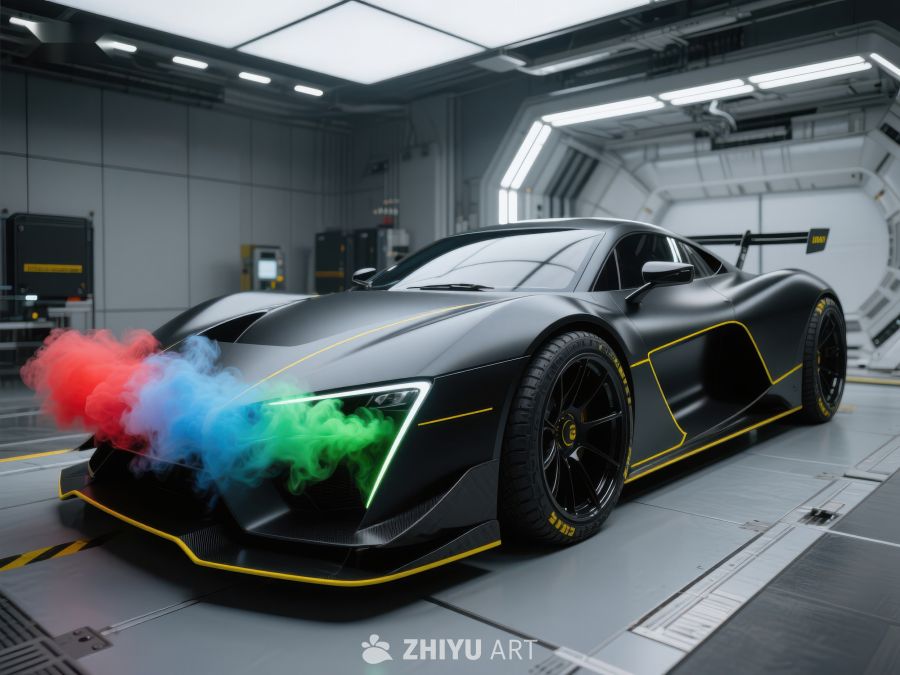 未来赛车在高科技车库中展示 471