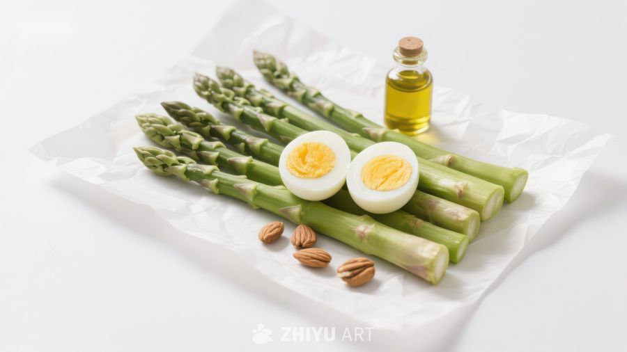 芦笋配煮蛋与橄榄油