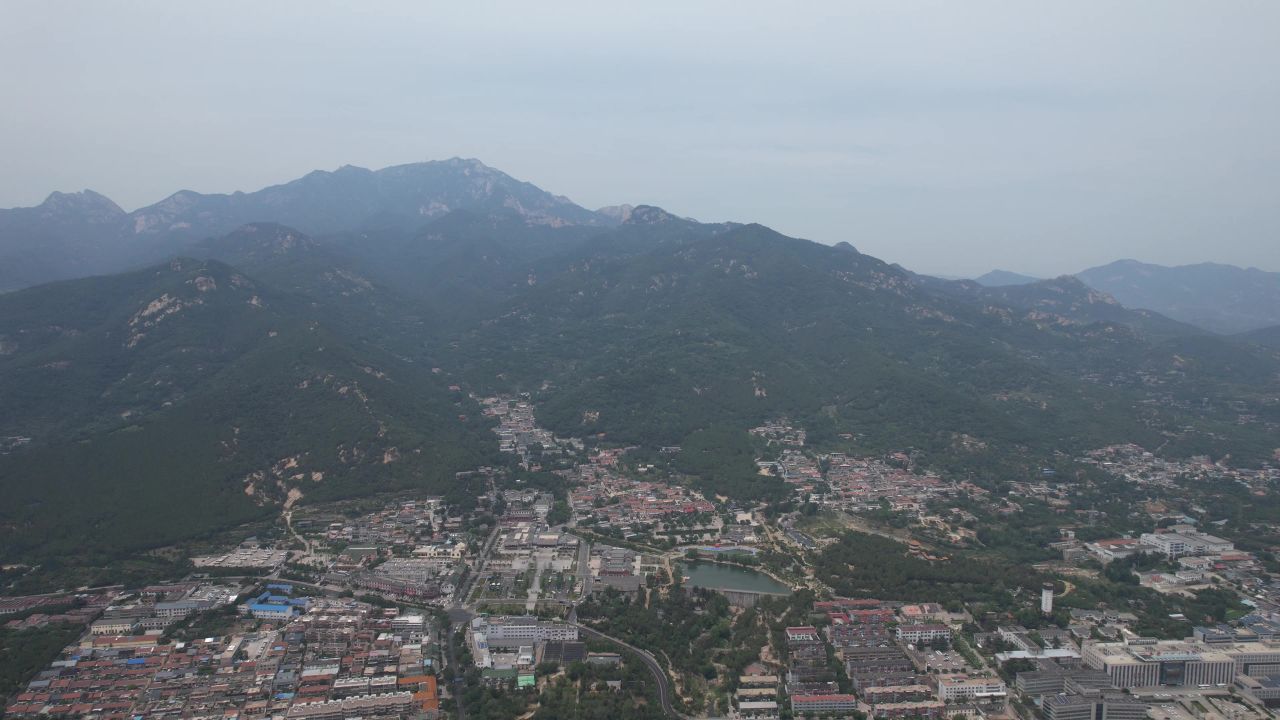 山东泰安城市风光航拍 