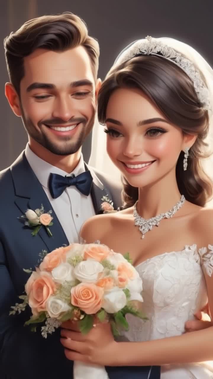 身穿蕾丝白色婚纱的女人和穿着蓝色领带西装的男人站在