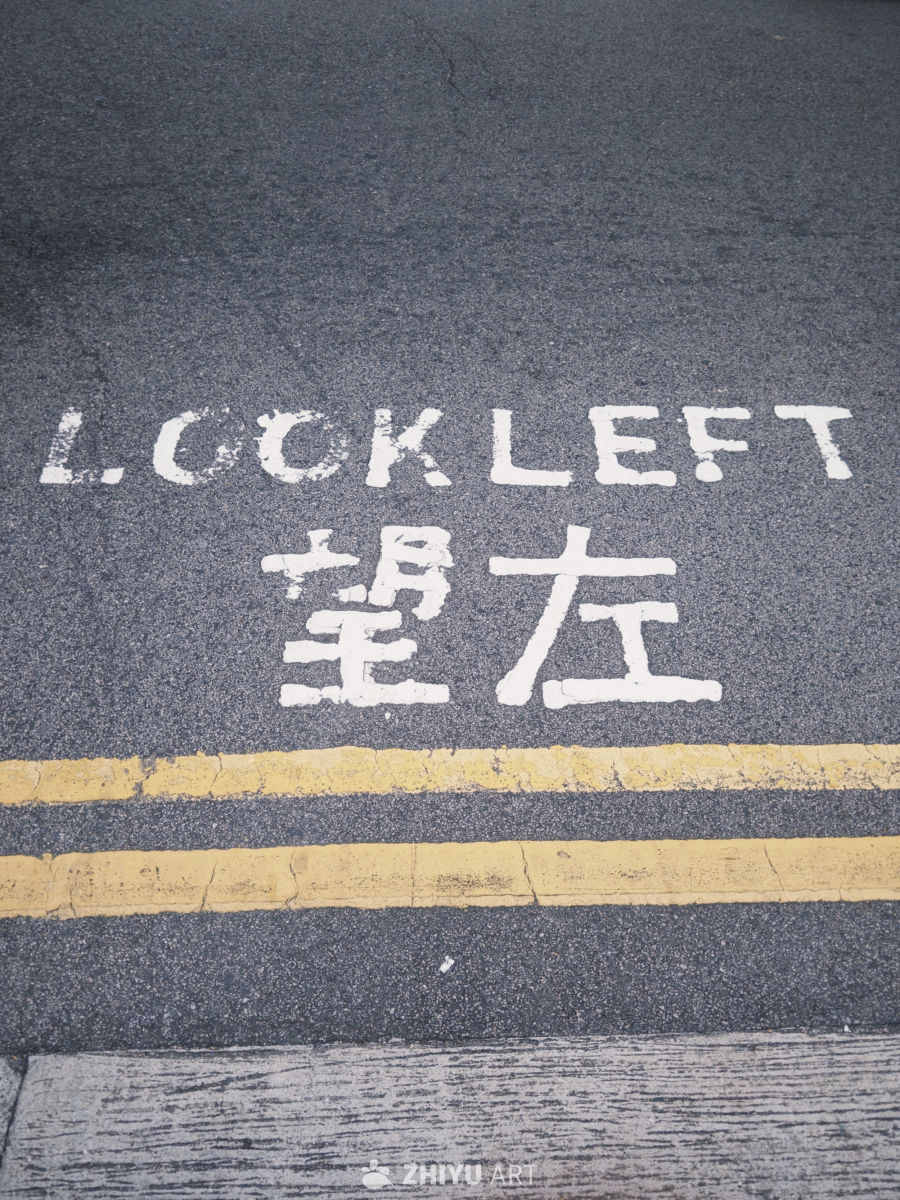 路面警示：望左