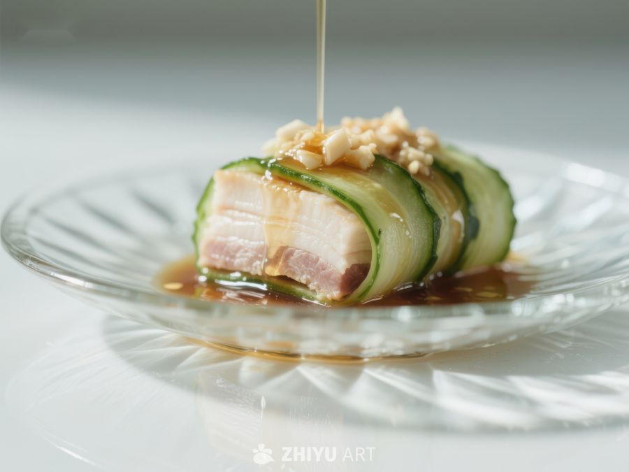 黄瓜卷肉配酱汁，精致美食 313