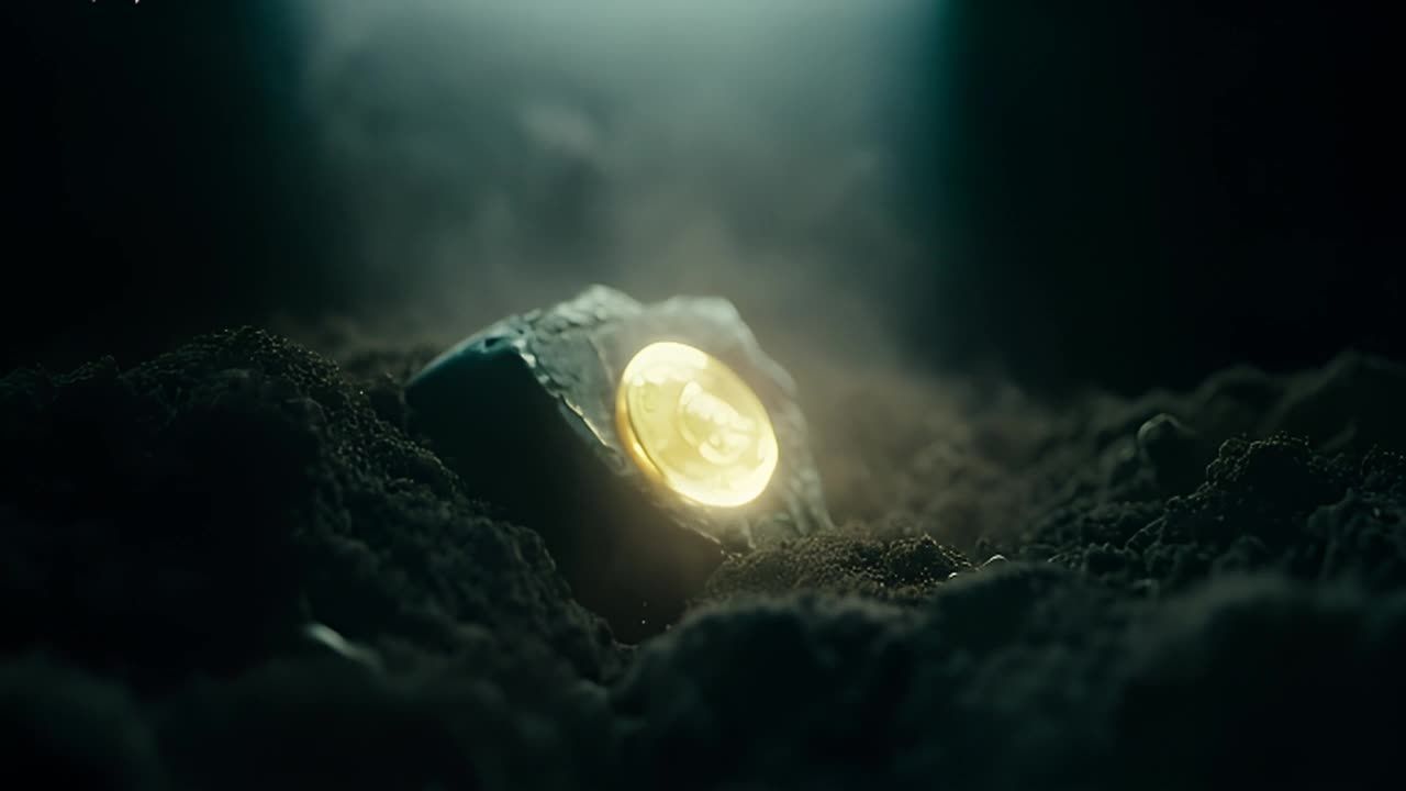 一个发光的护身符，放置在坟墓中，地面在它下面震动。