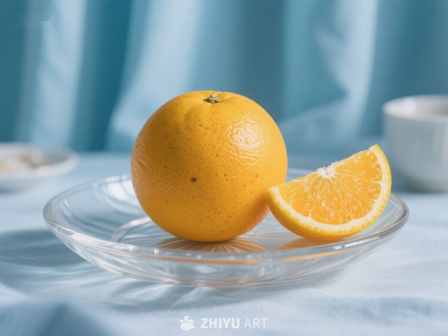 橙子与切片置于透明盘中 82