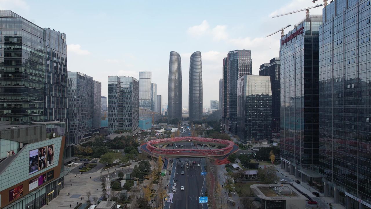成都金融中心双子塔地标建筑航拍