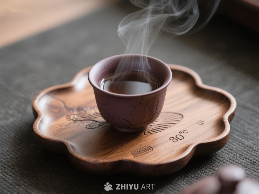 热茶袅袅升起，置于木质托盘之上 281