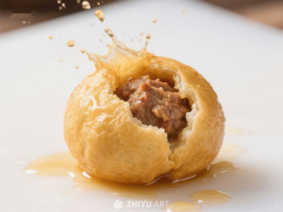 酥皮肉馅球破裂，酱汁四溅 900