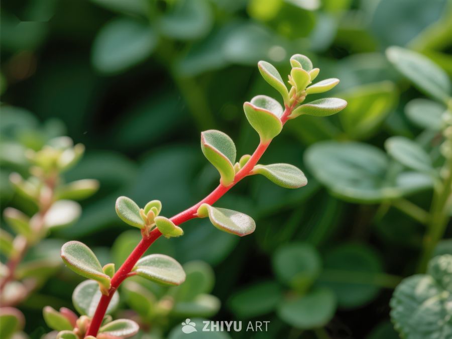 红色茎叶的植物特写 145