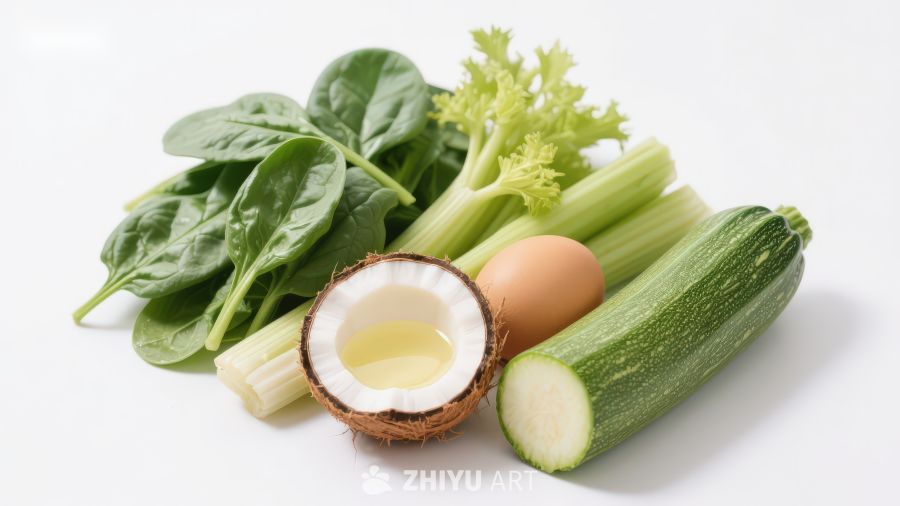 新鲜蔬菜与椰子蛋组合