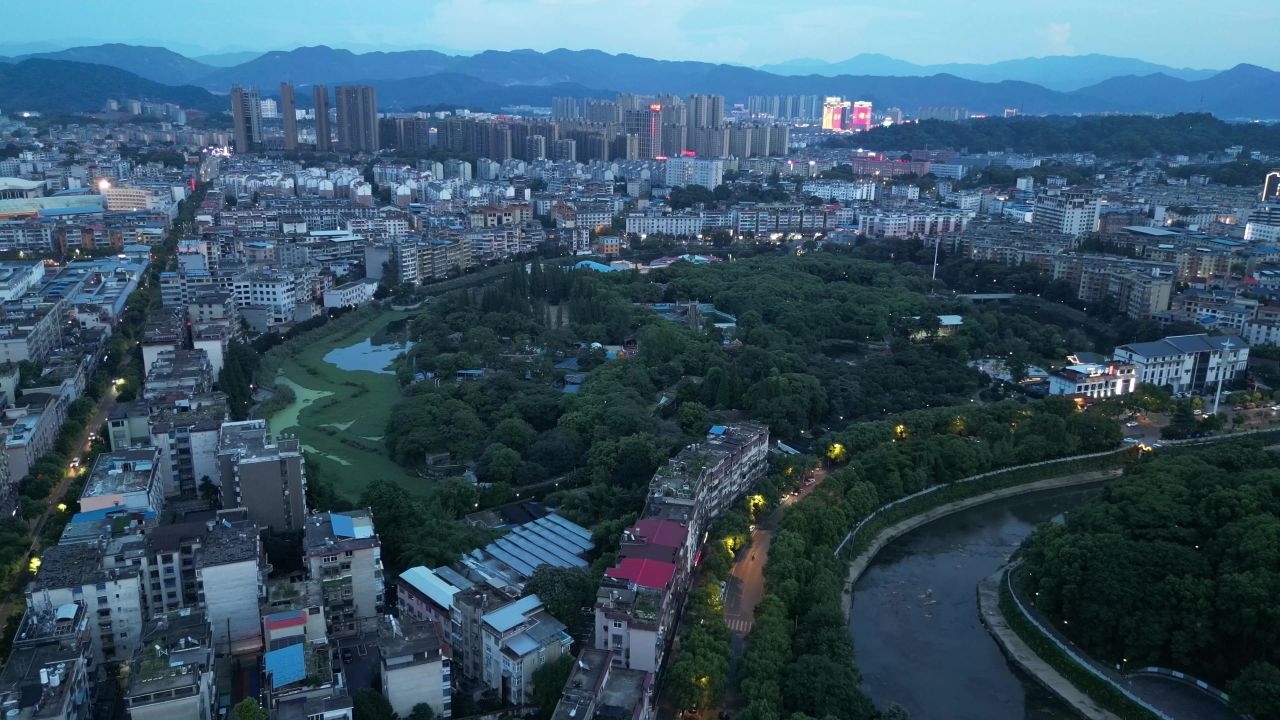 航拍江西萍乡鹅湖公园