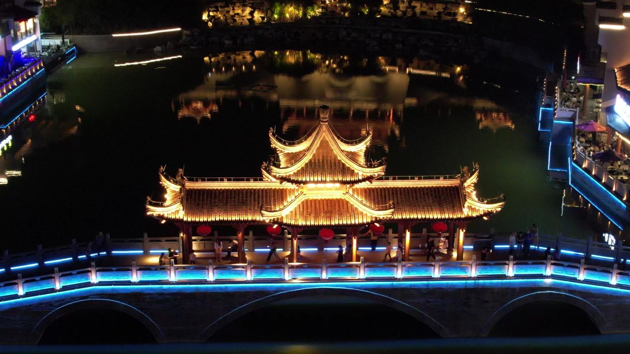 广西崇左太平古城夜景航拍 