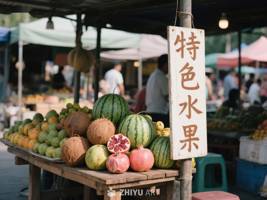 市场摊位展示特色水果 509