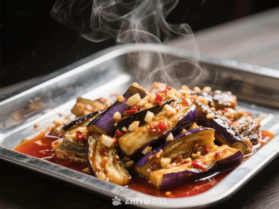 热腾腾的蒜香茄子美食 849