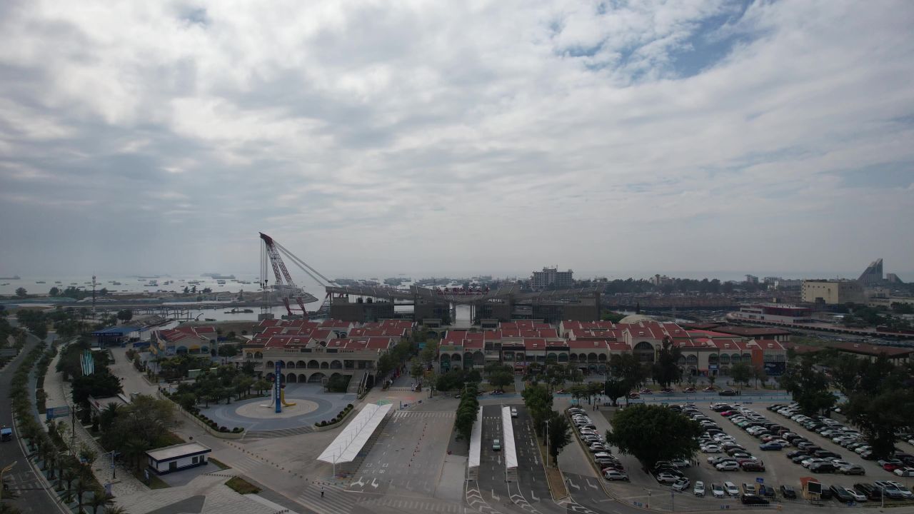 海边渔船广西北海海边风光航拍  