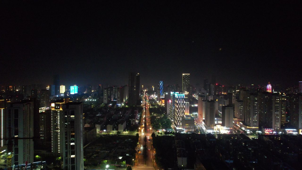 山东日照城市夜景灯光航拍  