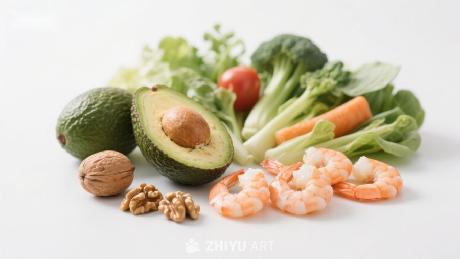 新鲜蔬果与海鲜食材组合