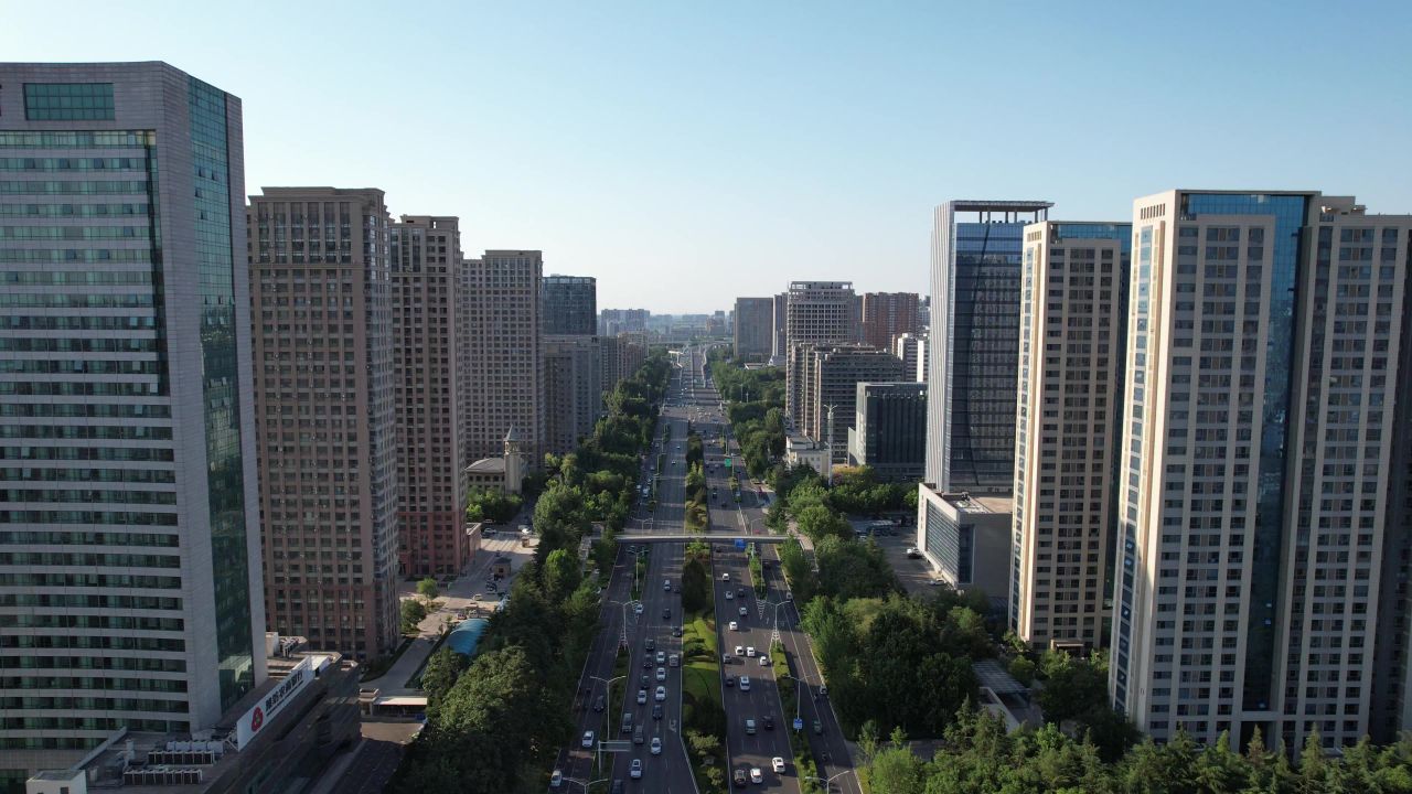 山东潍坊城市风光交通城市大景高楼建筑航拍 