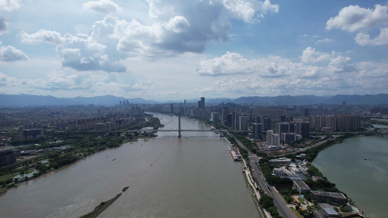 福建福州城市全景大景闽江风光