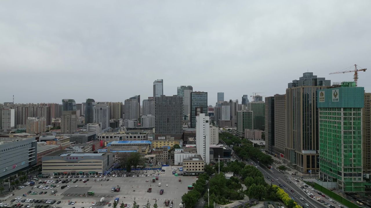 航拍石家庄商圈高楼建筑