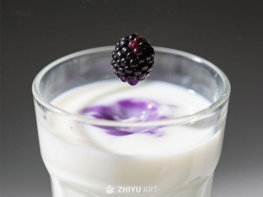 黑莓落入酸奶，紫色涟漪 178