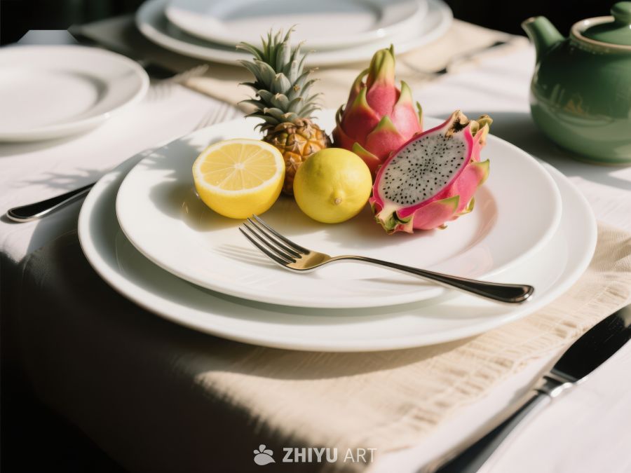 热带水果与餐具的优雅摆设 475