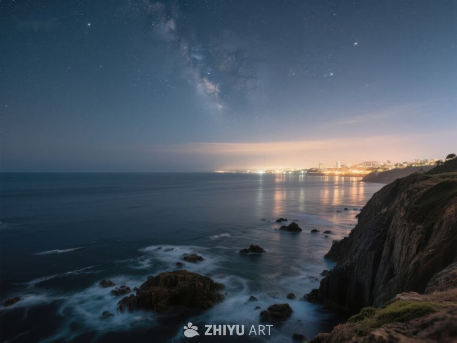 夜幕下的海岸与星空 436