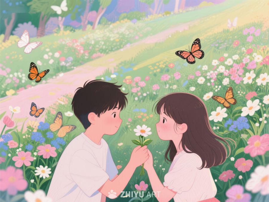 花海中男孩递花给女孩 330