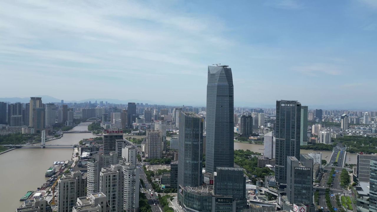 航拍浙江宁波绿地中心来福士广场