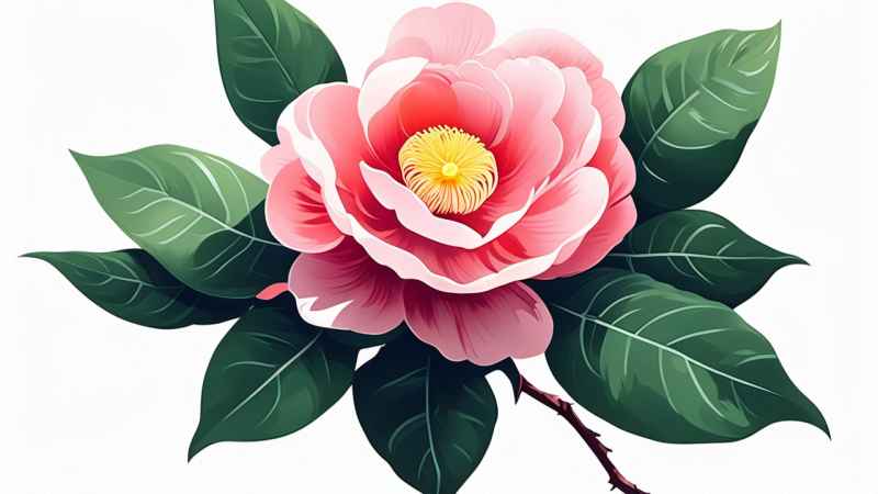 春季山茶花扁平插画 7