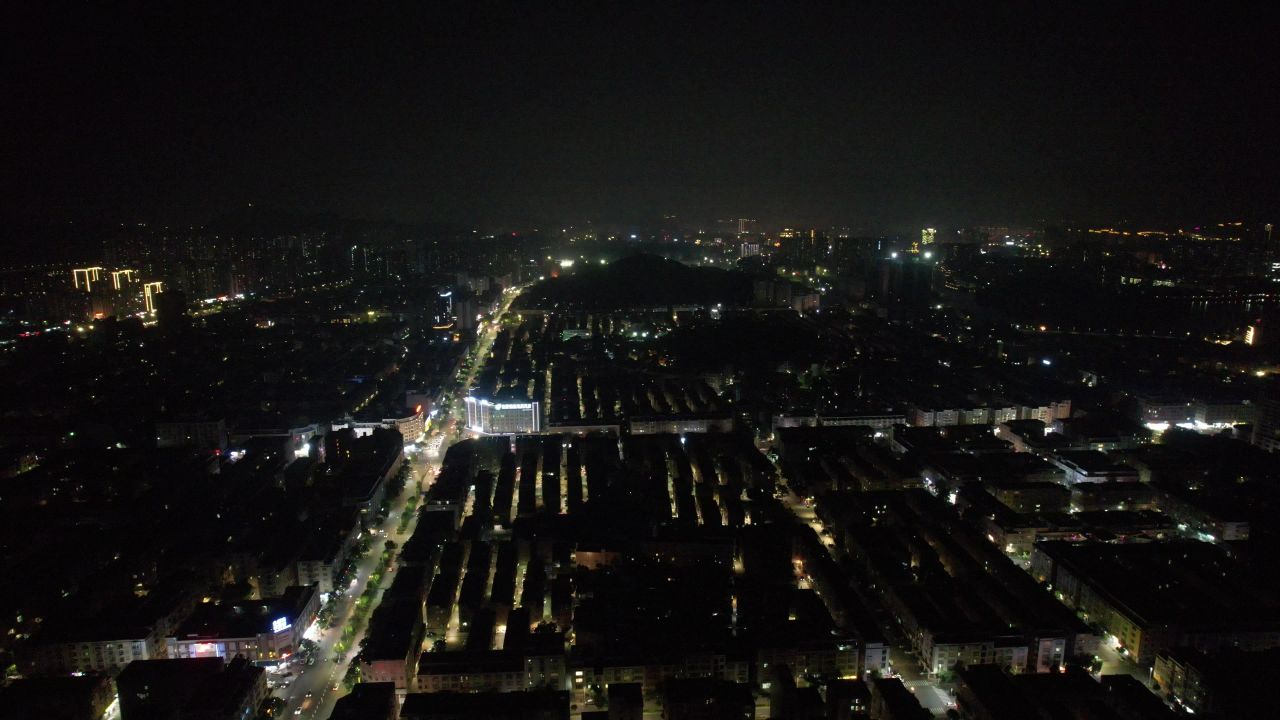 广东阳江城市夜景交通航拍