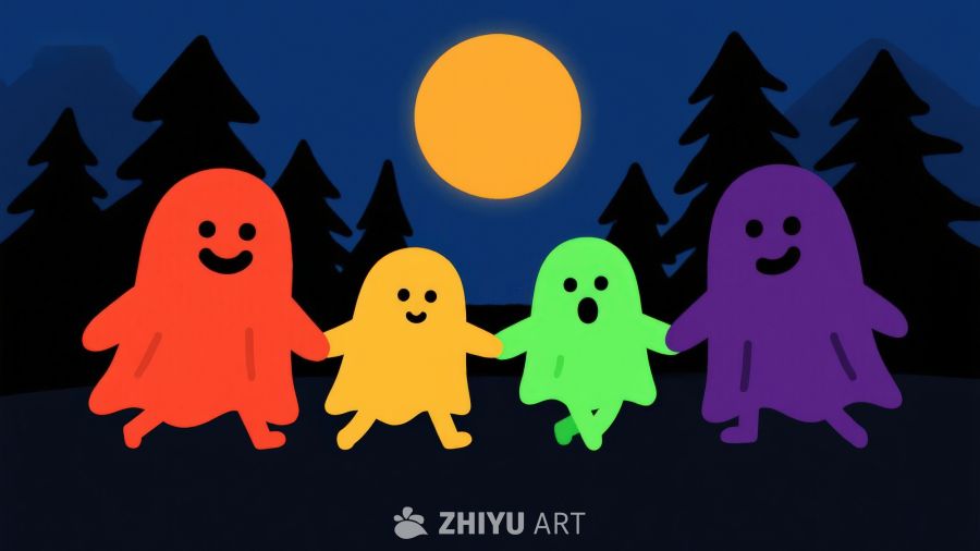 彩色幽灵夜景图