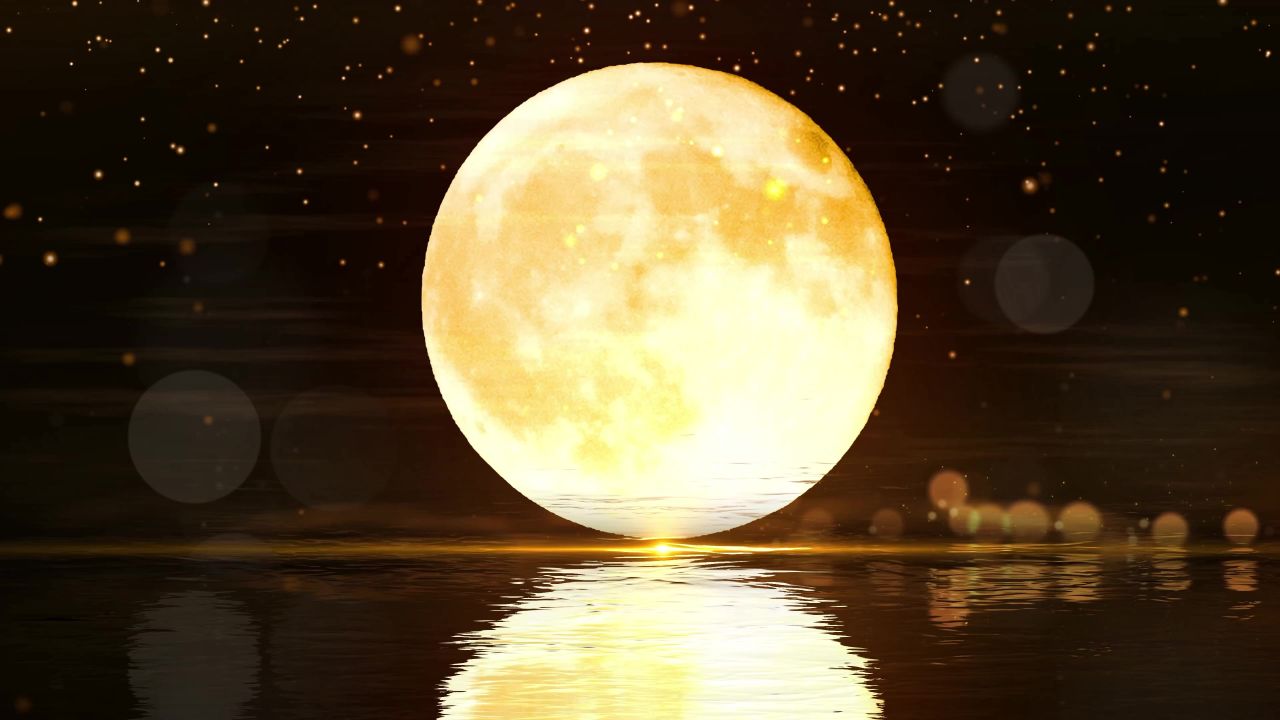唯美大海上升月亮白月光蓝色夜空圆月明月大屏幕舞台LED视频  137