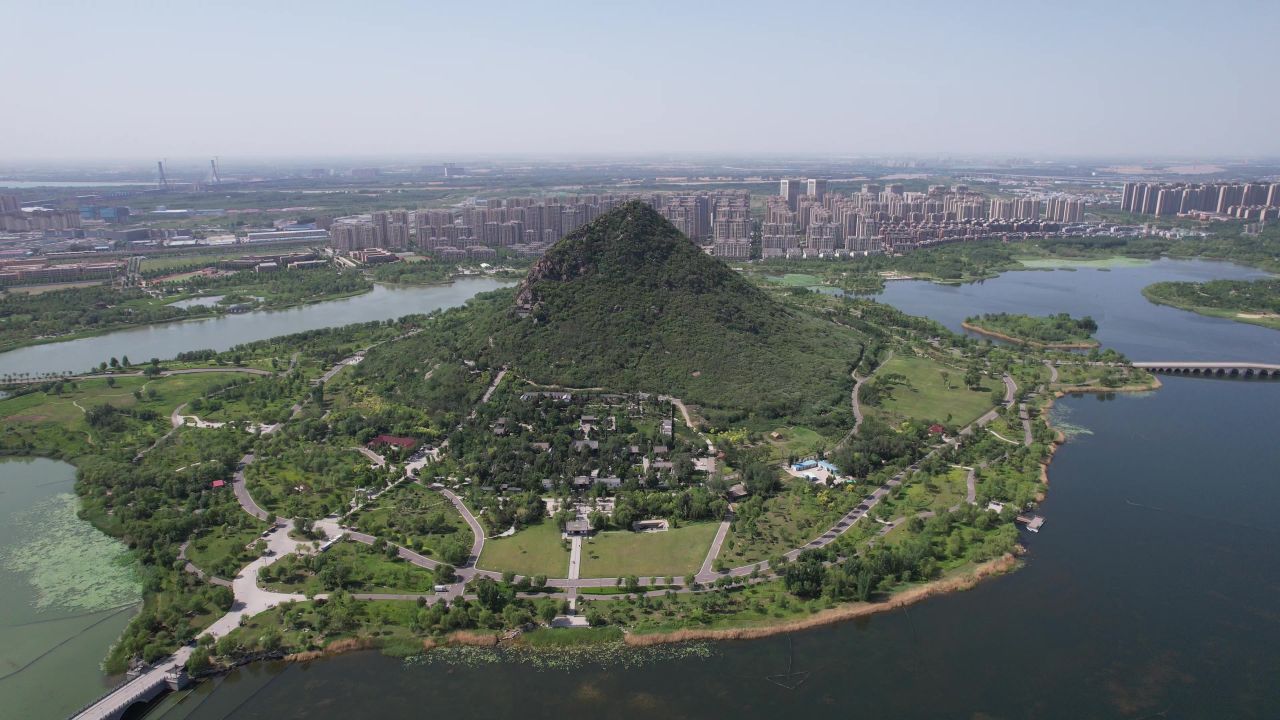 山东济南华山湖风景区航拍  