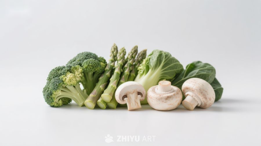 新鲜蔬菜与菌类组合展示