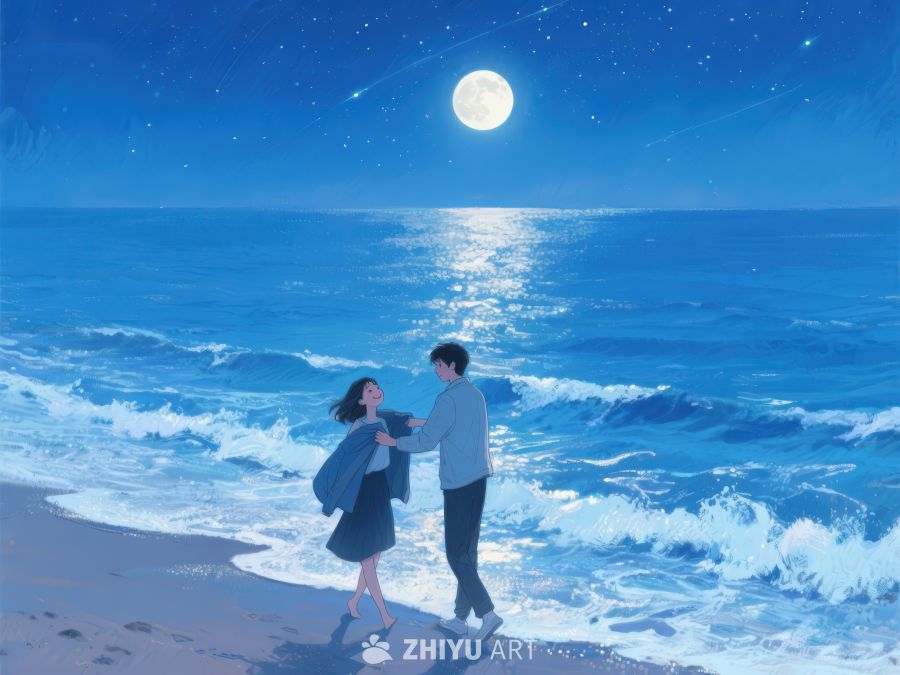 月下海边情侣漫步 1198