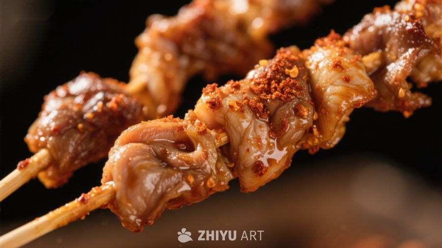 香辣烤串特写