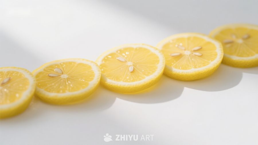 柠檬切片排列在白色背景上 221