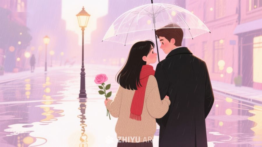 雨中情侣共伞温馨时刻 642