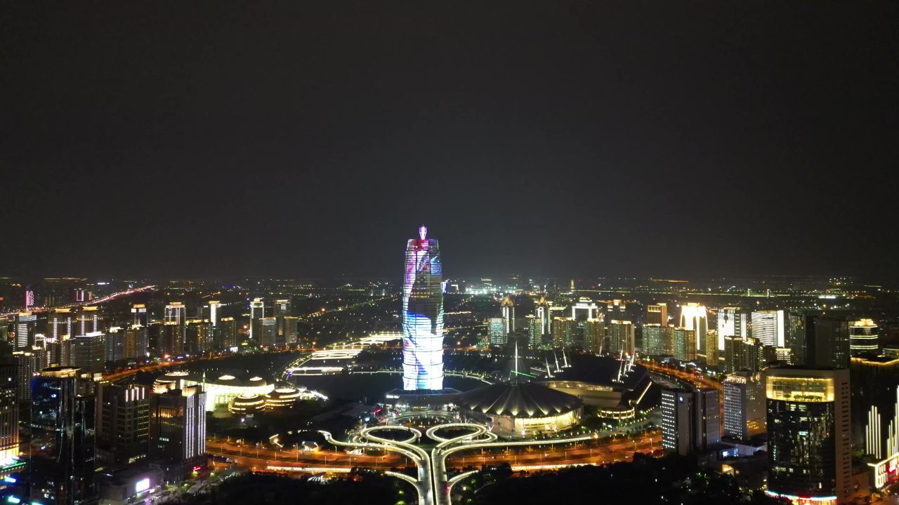 航拍河南郑州会展中心千玺广场
