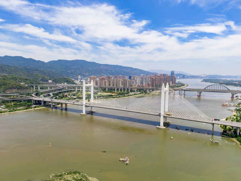 福建福州闽江魁浦大桥航拍摄影图