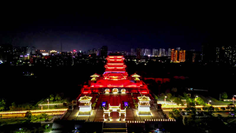 江西抚州城市夜景航拍图 