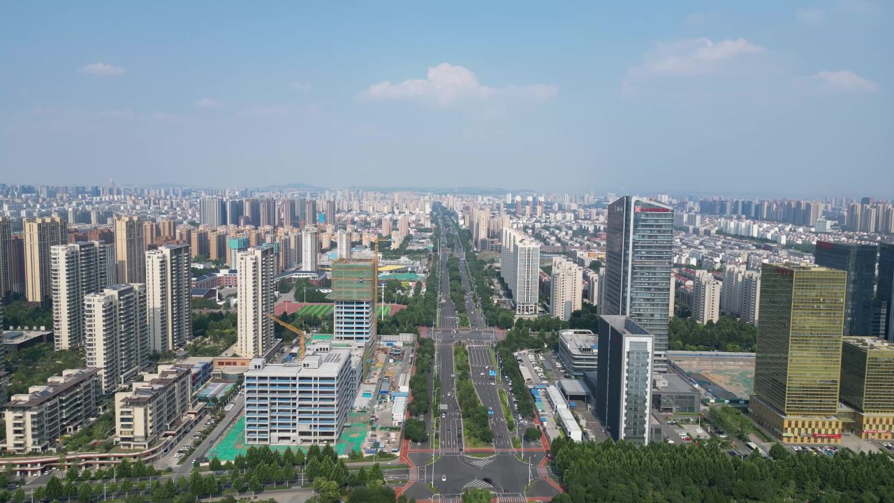 航拍山东淄博城市建设淄博风光