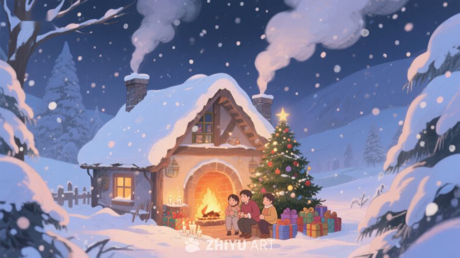 雪夜温馨小屋，家人共度圣诞 431