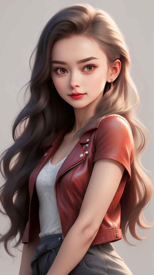 红色皮衣大美女