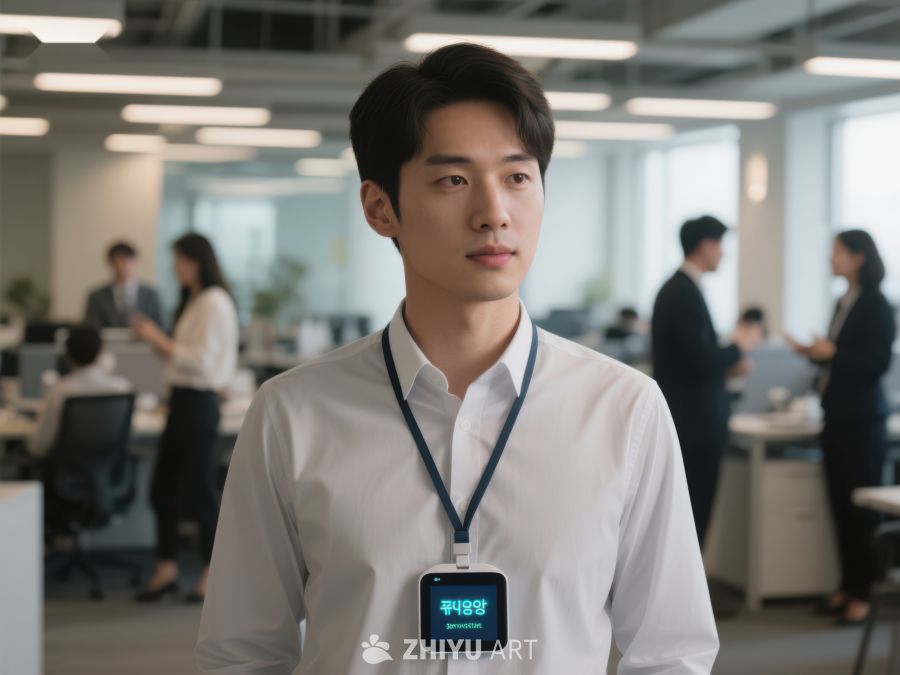 办公室中的年轻男子佩戴电子设备 95